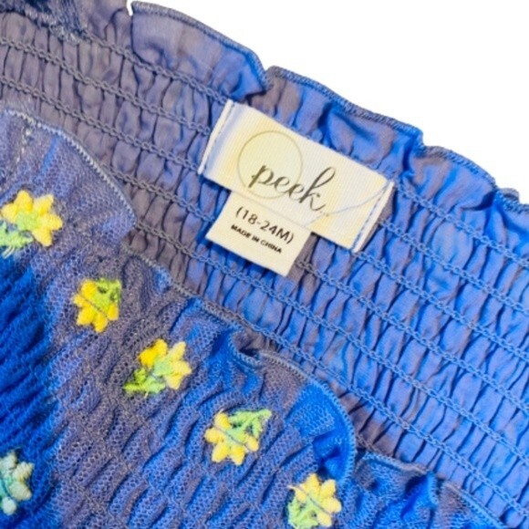 PEEK Baby Girl’s Floral Embroidered Spaghetti Purple Dress with Smocked Chest - Picture 2 of 4